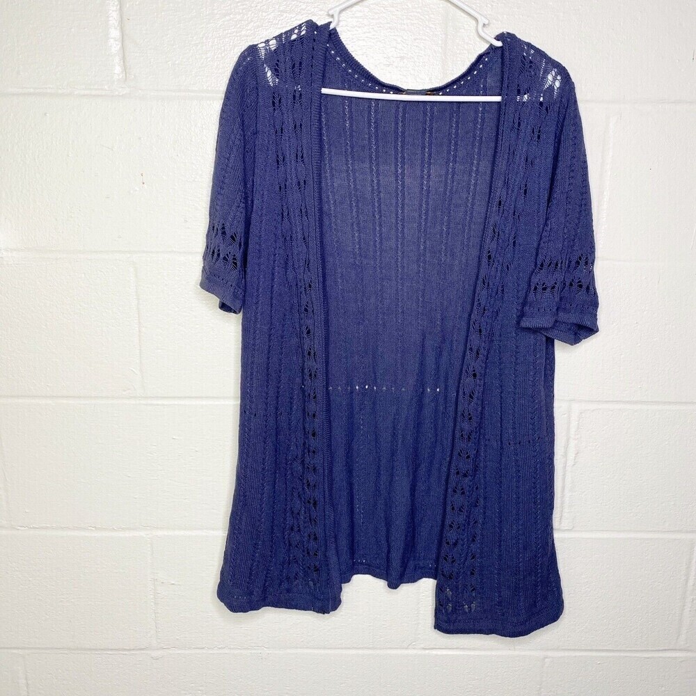 Pendleton Womens Blue Short Sleeve Open Front Cardigan Sweater Medium Cotton